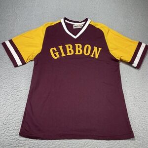 Vintage Gibbon Shirt Mens Medium Maroon Gold Jersey V Neck Made USA Name Back